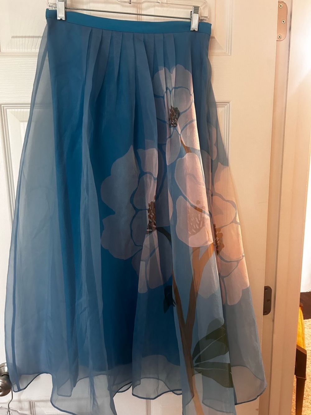 FARM Rio Blue Floral A-Line Sheer Midi Skirt